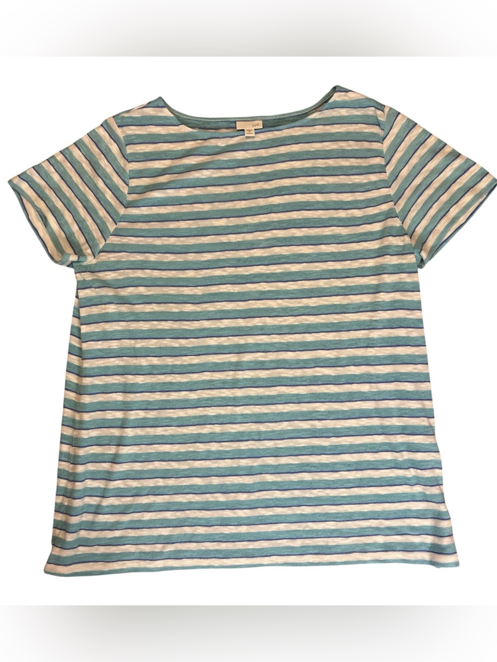 J.Jill Women’s 2X Striped Short Sleeve Top Blue Turquoise White Lightweight